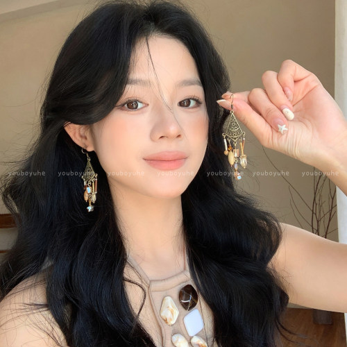 复古波西米亚做旧长款流苏耳环女