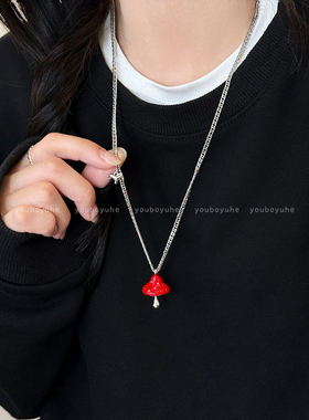 简约蘑菇吊坠项链钛钢不掉色配饰