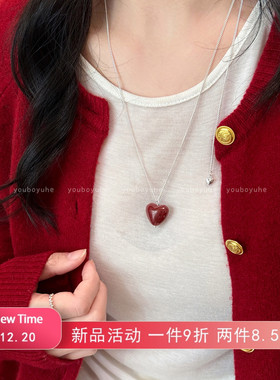 红色爱心项链秋冬长款毛衣链配饰