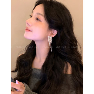 古早千金！满钻流苏耳环女夸张独特漂亮银针耳钉气质晚礼服耳饰品