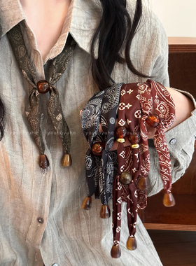 复古腰果花串珠高级感丝巾项链