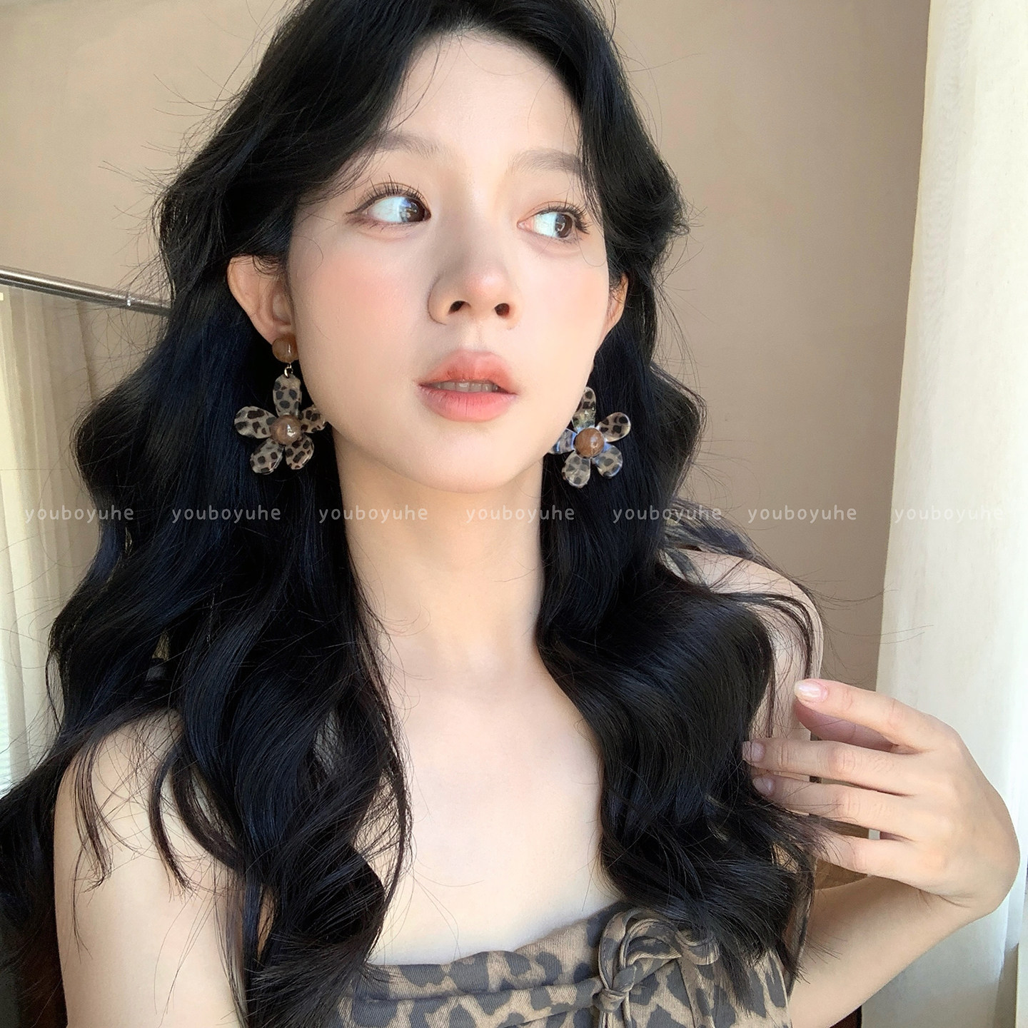 复古豹纹花朵耳钉女2025年新款小众夸张绝美耳环高级感辣妹风耳饰,饰品/流行首饰/时尚饰品新,耳环,淘宝优惠券,粉丝福利购,淘宝优惠卷