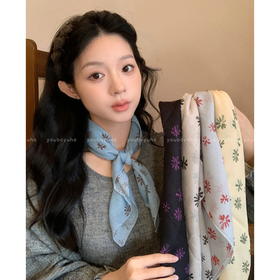 复古烟花棉麻丝巾新款围脖领巾女