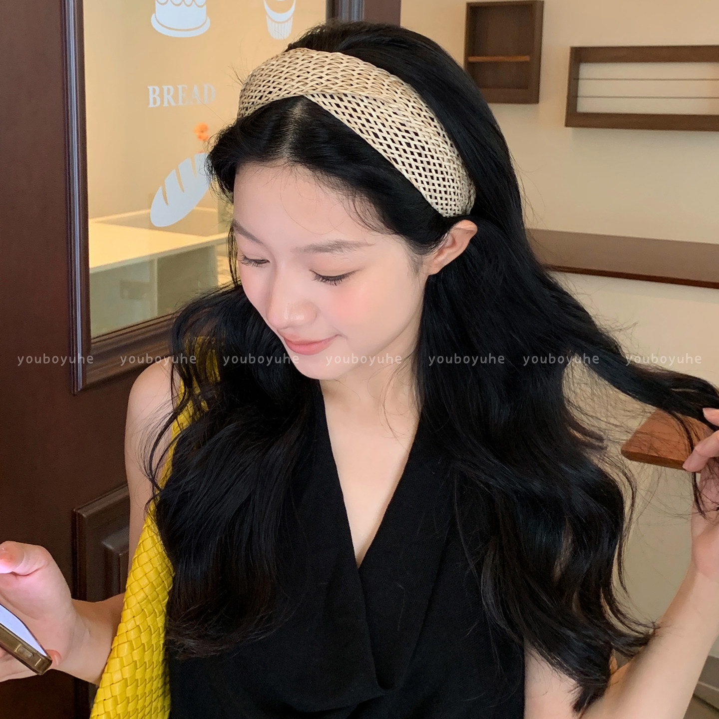 旅游度假风编织镂空发箍女高颅顶刘海压发宽边头箍波西米亚风发饰