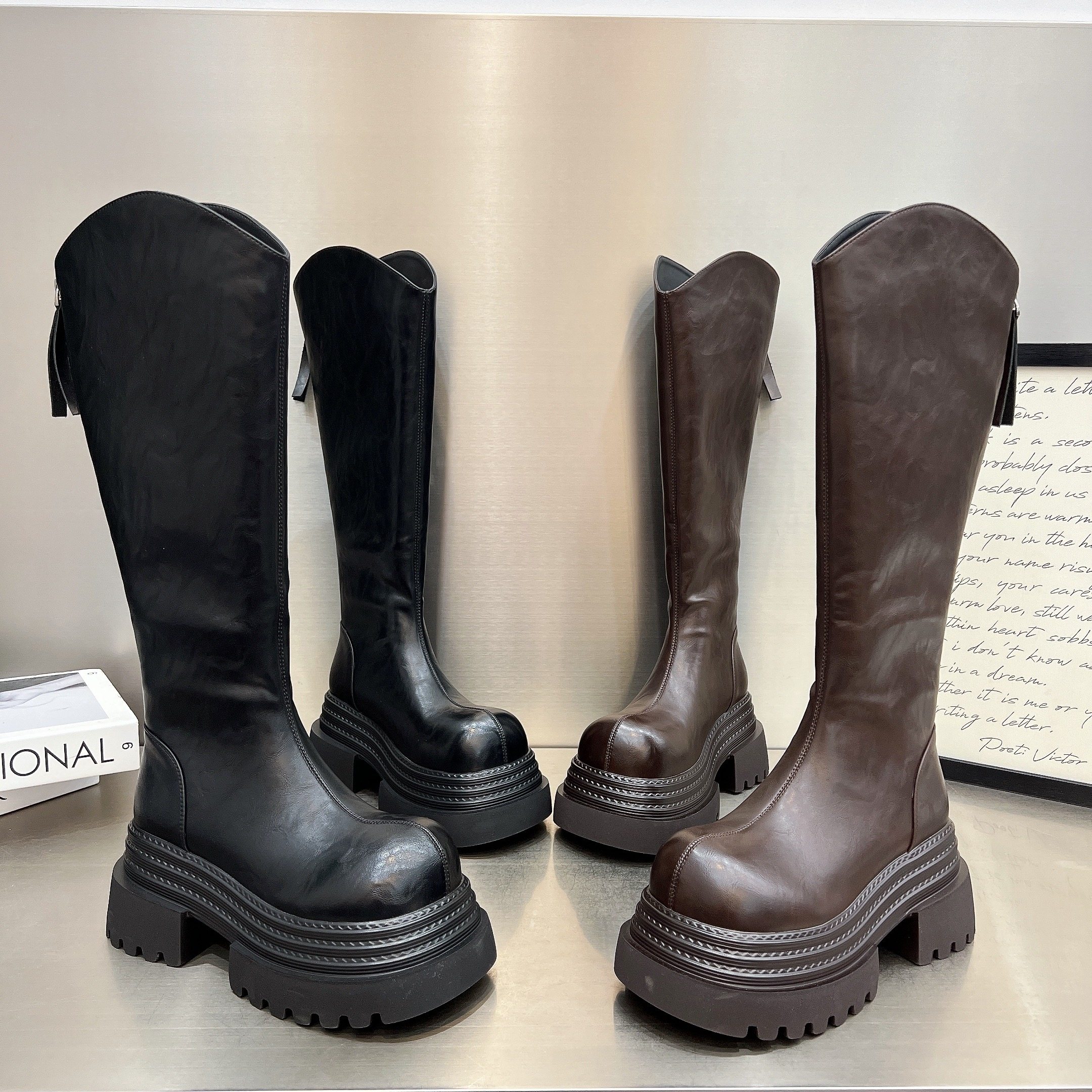 日本offcat超显瘦V口不过膝长筒靴女鞋2025新款厚底增高骑士靴后,女鞋,马丁靴,淘宝优惠券,粉丝福利购,淘宝优惠卷