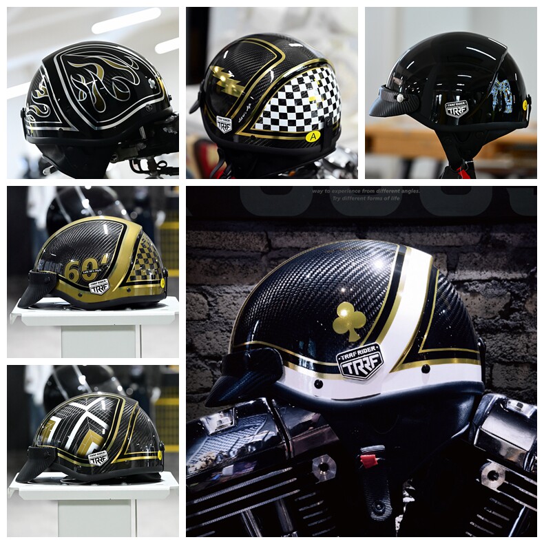 TRRF头盔意大利碳纤维复古半盔哈雷摩托机车骑行瓢盔60S夏男女