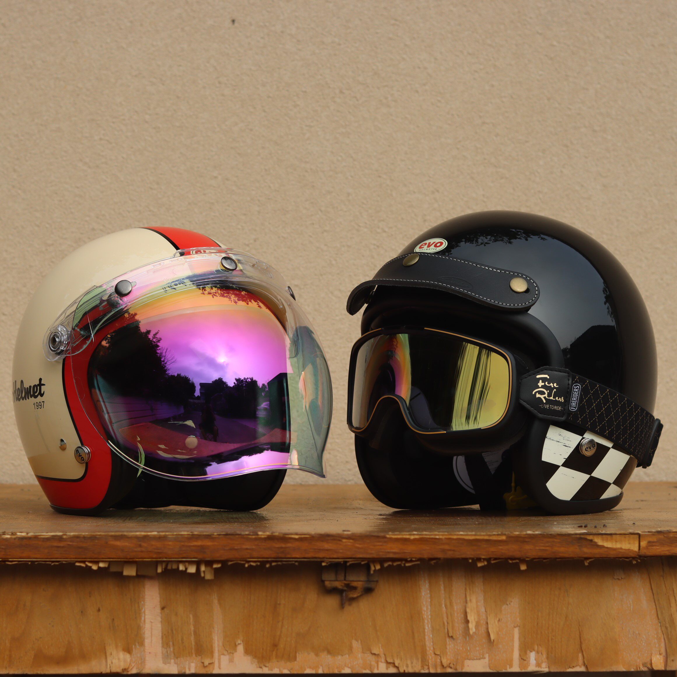 台湾EVO头盔复古34半盔Vespa摩托车姜戈踏板男女小盔体带墨镜片