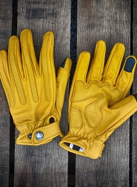 摩本Moben摩托机车复古手套耐磨防摔护指骑行真皮透气夏季羊哈雷