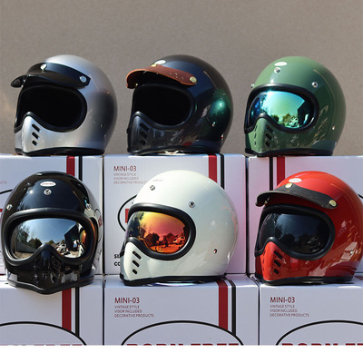Bornfree头盔复古山车帽Mini Moto3小体机车全盔尖嘴哈雷幼兽装饰