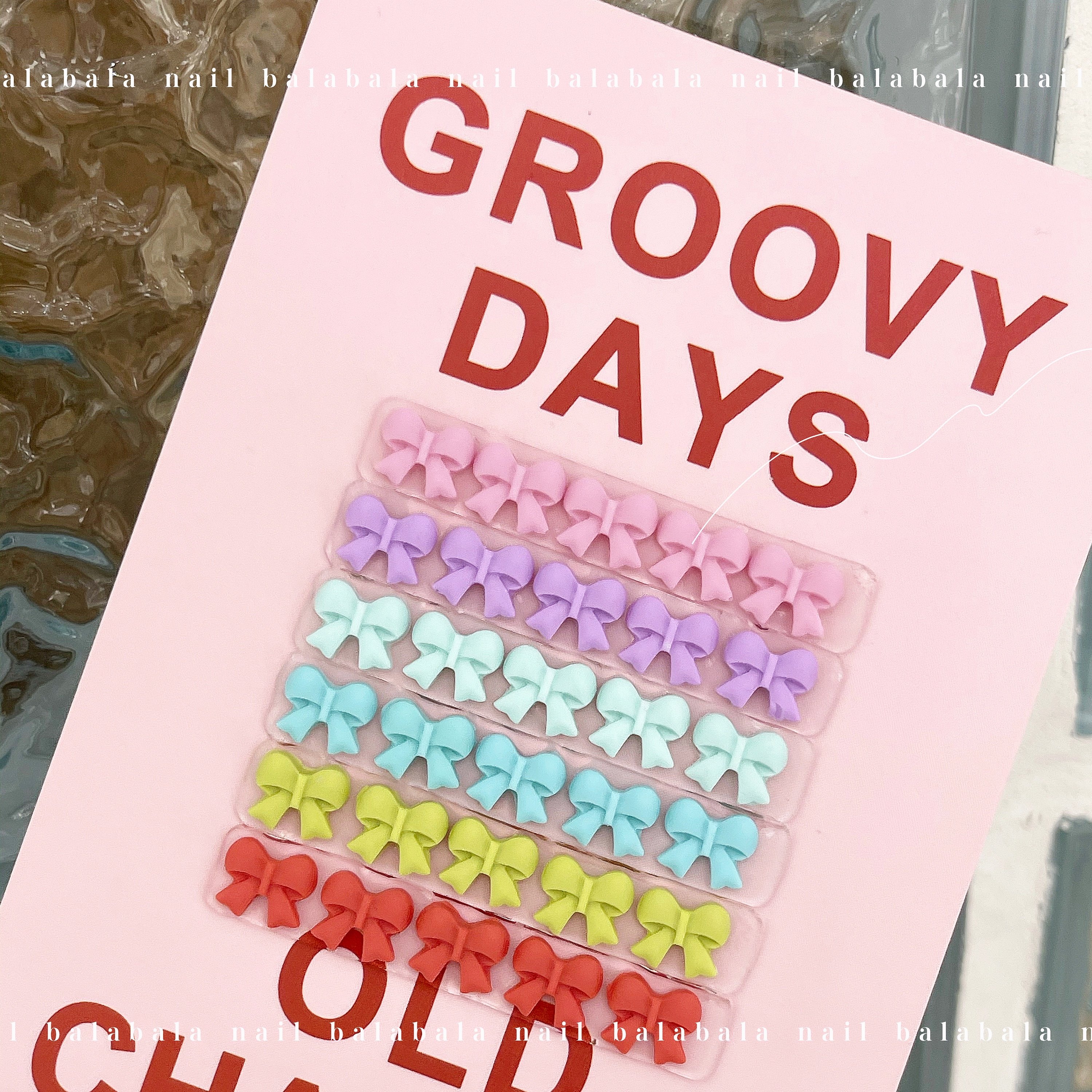 定制款日系缤纷糖果色 甜美少女刚需哑光立体成型蝴蝶结美甲饰品