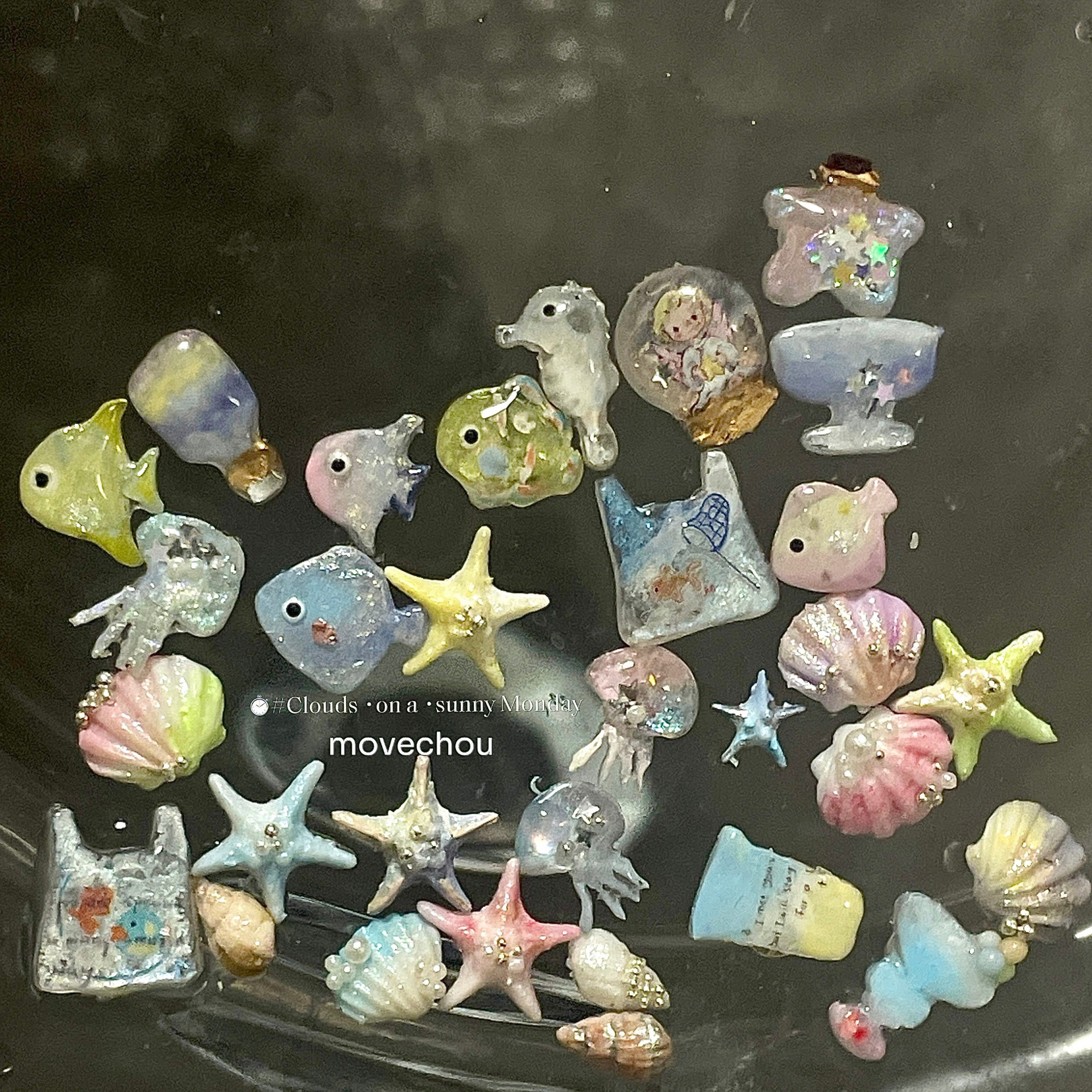 韩系ins夏日海洋风晕染美甲贝壳海星水光肌理度假穿戴甲美甲饰品