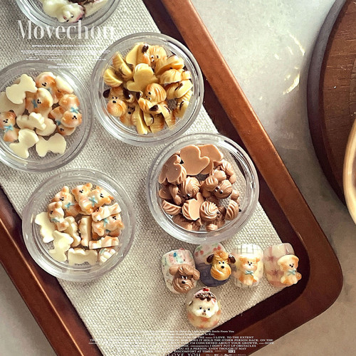 韩风短甲ins款美甲饰品曲奇饼干奶油小狗下午茶蛋糕韩系小狗美甲