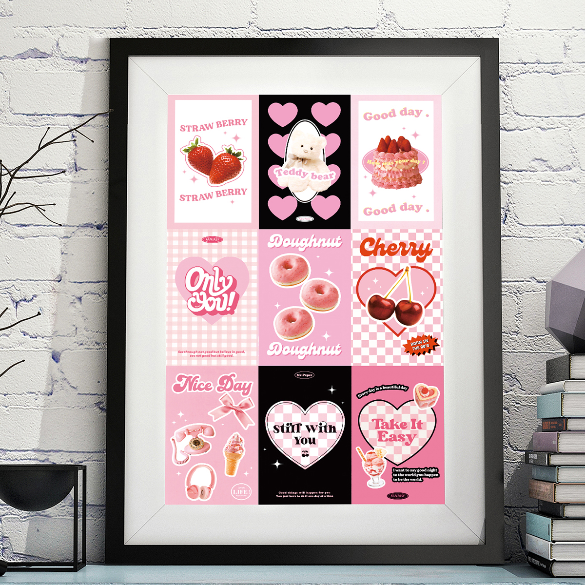 30张海报墙贴粉色卡片氛围感