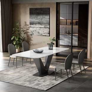 家用小户型现代简约高端黑色意式 亮光岩板餐桌2022新款 极简餐桌椅