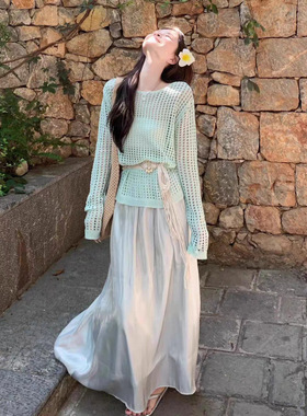 「春季上新」XUAN XIAO JIE 纯色镂空防晒针织衫女