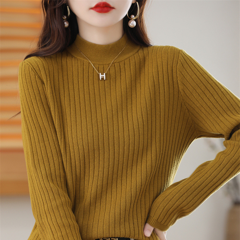 棉半高领打底衫女秋冬加厚宽松针织衫上衣2024新款不起球毛衣女