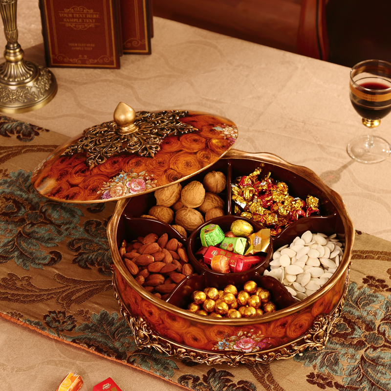 欧式高档乔迁搬新家装饰果盘轻奢客厅茶几糖果干果收纳盒分格带盖