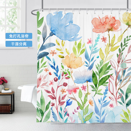 北欧防水浴帘清新花卉宿舍隔断帘