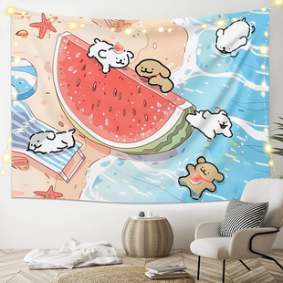 线条小狗背景布可爱卡通挂布客厅宿舍网红卧室床头背景墙装饰布