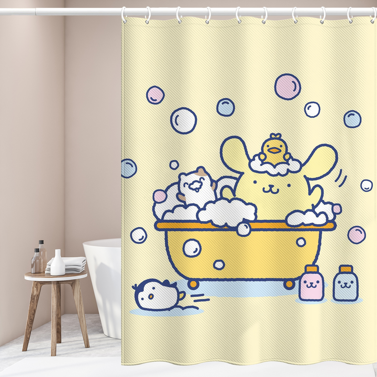 可爱卡通布丁狗浴帘洗澡间防水布帘试衣间隔断帘免打孔防霉遮挡帘