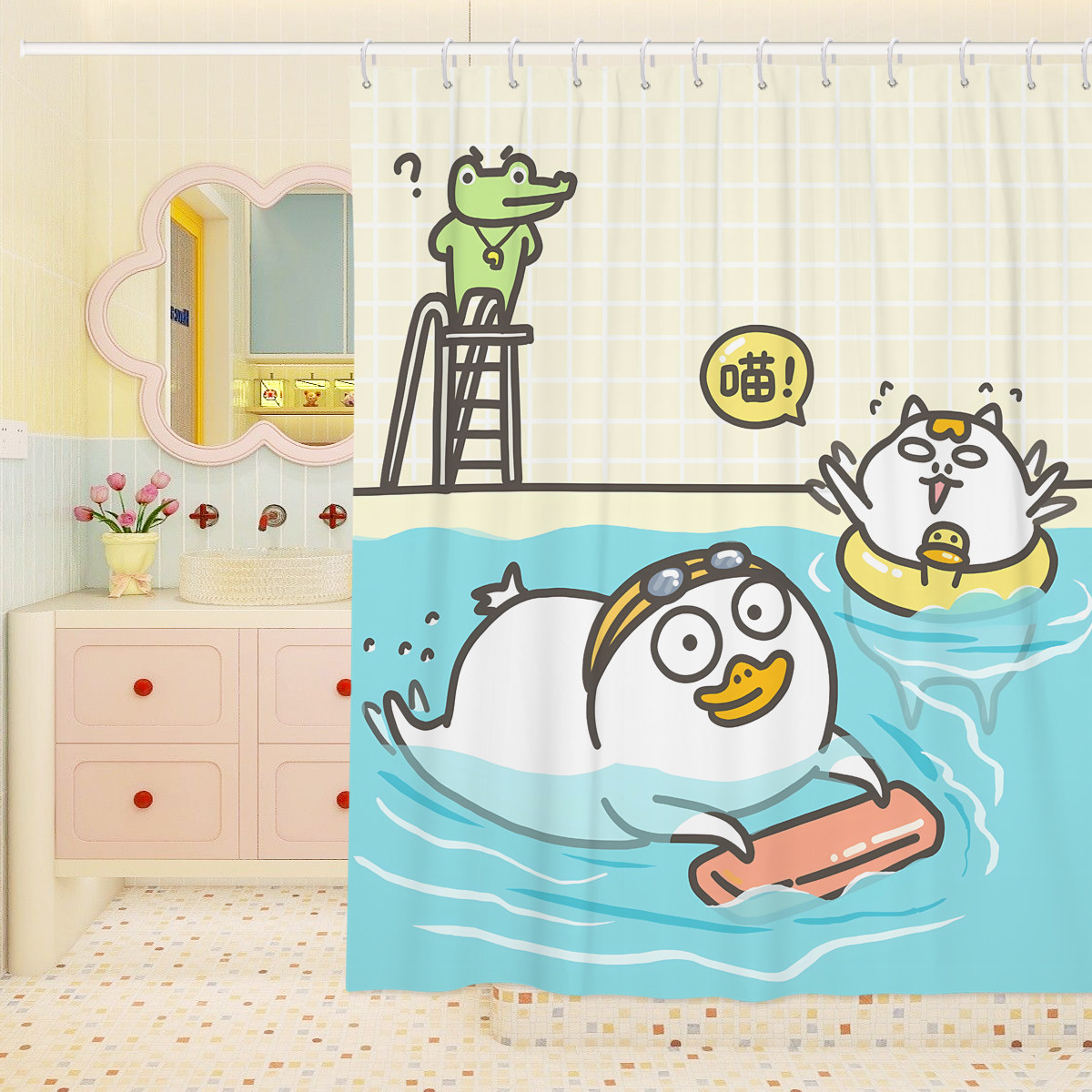 小刘鸭鼻孔喵卡通浴帘浴室防水防霉卫生间隔断帘门帘窗帘帘子挂帘