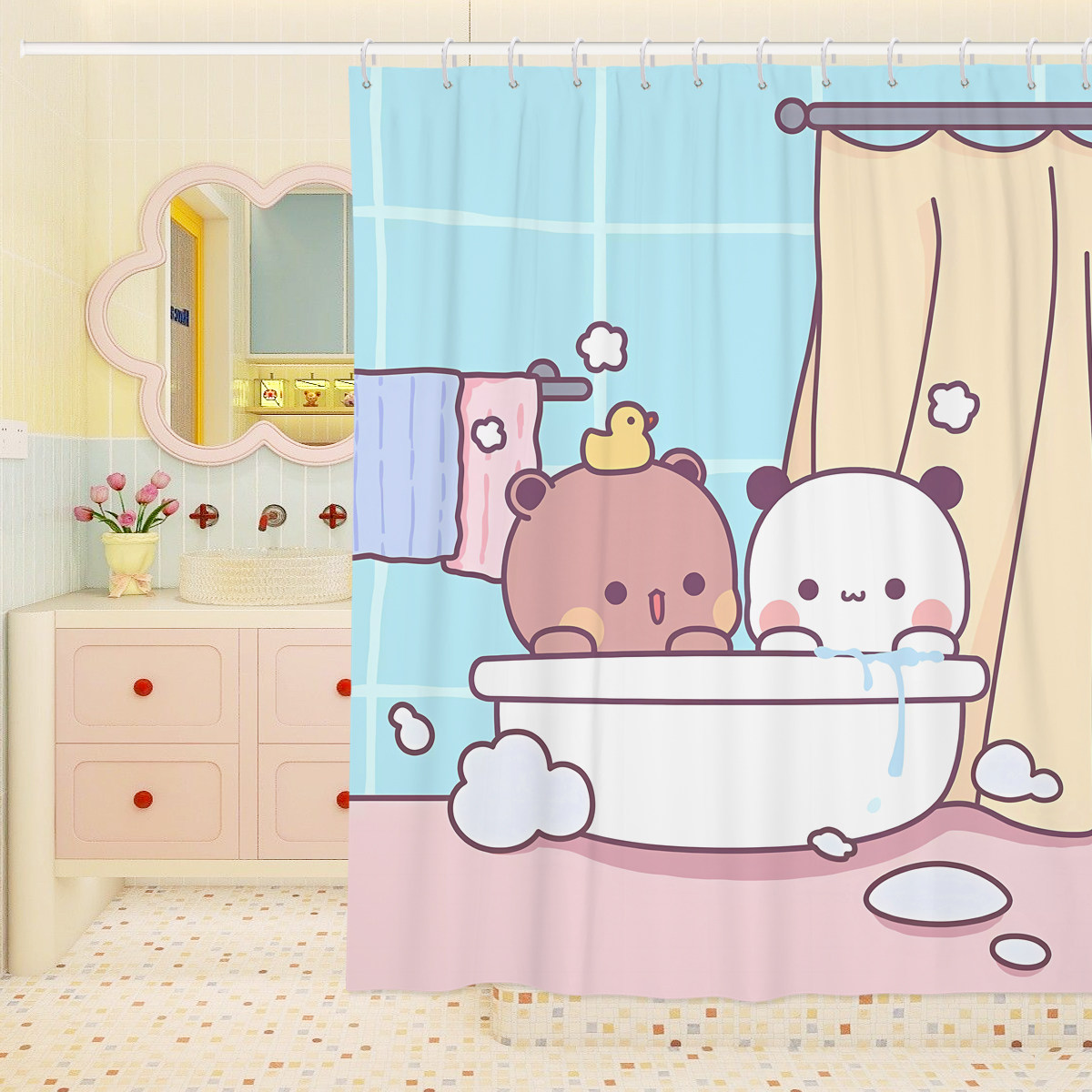 卡通门帘卫生间浴帘一二和布布洗澡帘装饰布衣橱柜可爱遮挡帘