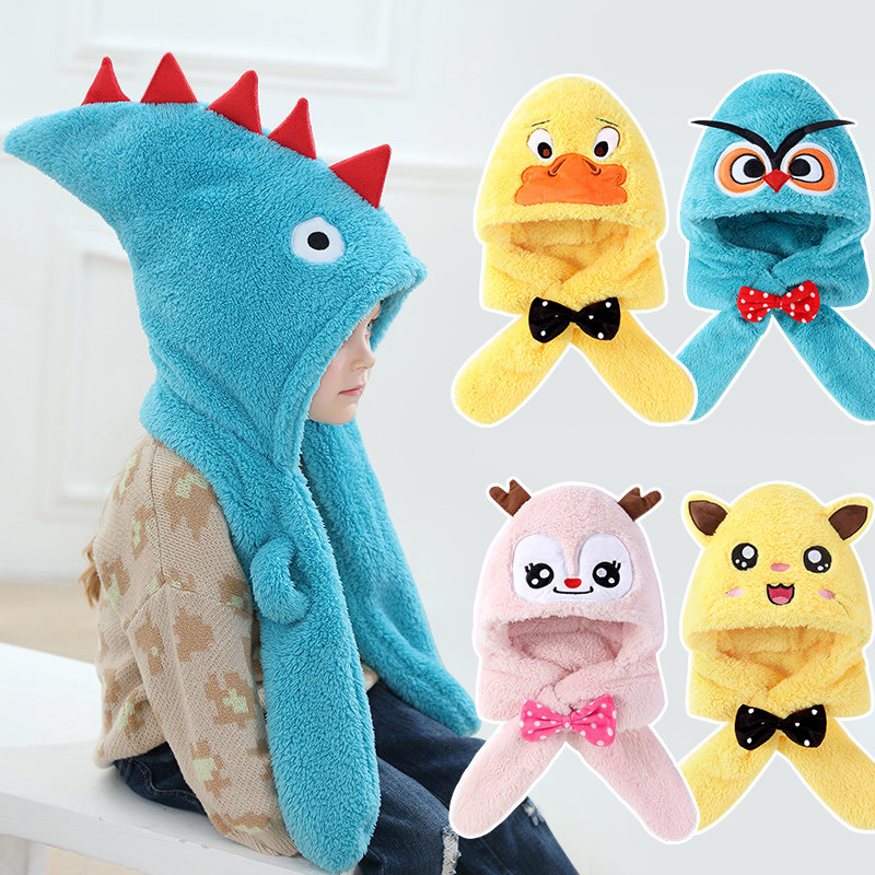 儿童帽子围巾一体帽秋冬季男孩女宝宝雷锋帽毛绒护耳保暖2024新款