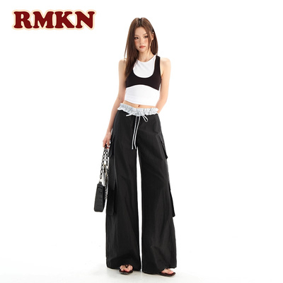 RMKN黑色美式速干工装裤女夏薄酷飒风抽绳宽松小个子休闲阔腿裤女