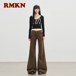 RMKN美式复古咖色微喇叭牛仔裤女秋季新款辣妹垂感显瘦长裤子