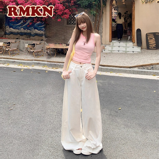 RMKN白色阔腿牛仔裤女2025新款高腰显瘦宽松慵懒休闲垂感拖地裤子
