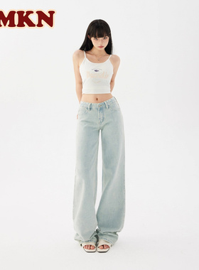 RMKN美式低腰直筒牛仔裤女不贴腿窄版阔腿裤通勤百搭休闲裤子