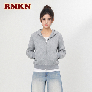RMKN美式百搭双拉链简约显瘦小众短款运动连帽休闲双拉链卫衣外套