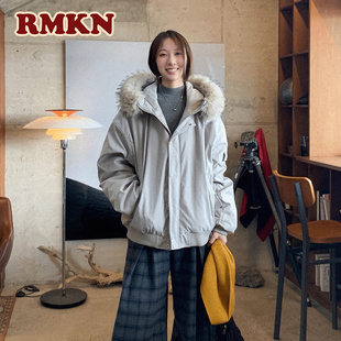 RMKN美式复古毛领加厚棉服女秋冬季宽松保暖情侣派克服棉衣外套