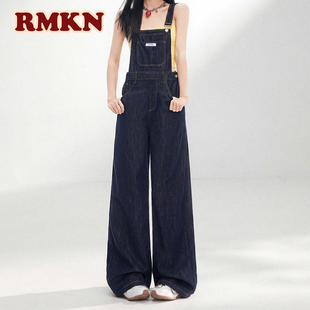 RMKN牛仔背带裤女2026新款小个子洋气减龄阔腿裤宽松bf慵懒风