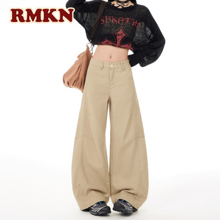 RMKN美式拼接工装复古牛仔裤2025新款设计感拼接宽松阔腿直筒长裤