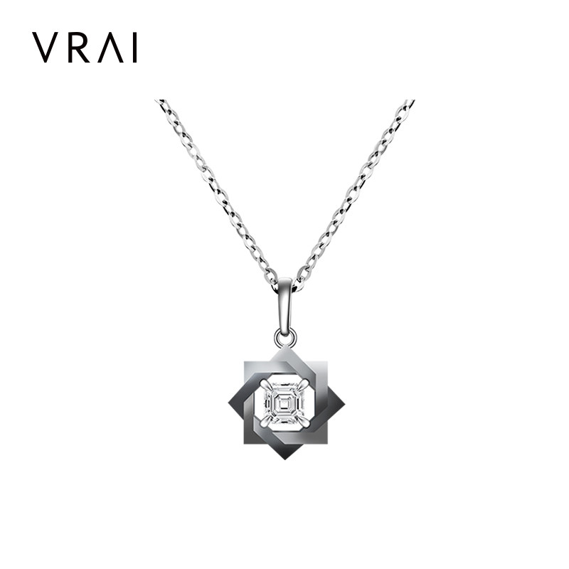 CCO×VRAI阿斯切型钻石项链18k黑金高级感锁骨链送老婆女友礼物