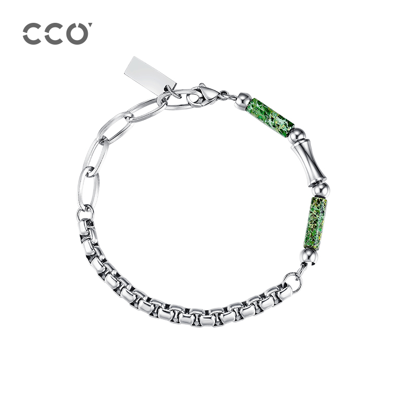 可调节钛钢手链绿色竹节拼接手链