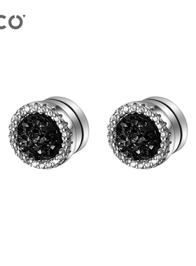 CCO简约磁吸耳夹男士黑色圆形锆石耳夹个性无耳洞耳饰礼物送男友