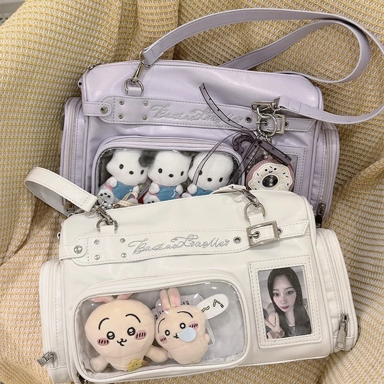 藏灯牌痛包小众女包休闲手提单肩斜挎娃包透明波士顿包吧唧追星包