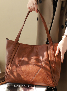 牛皮托特包新款女包软皮简约大容量单肩腋下包百搭通勤14寸电脑包