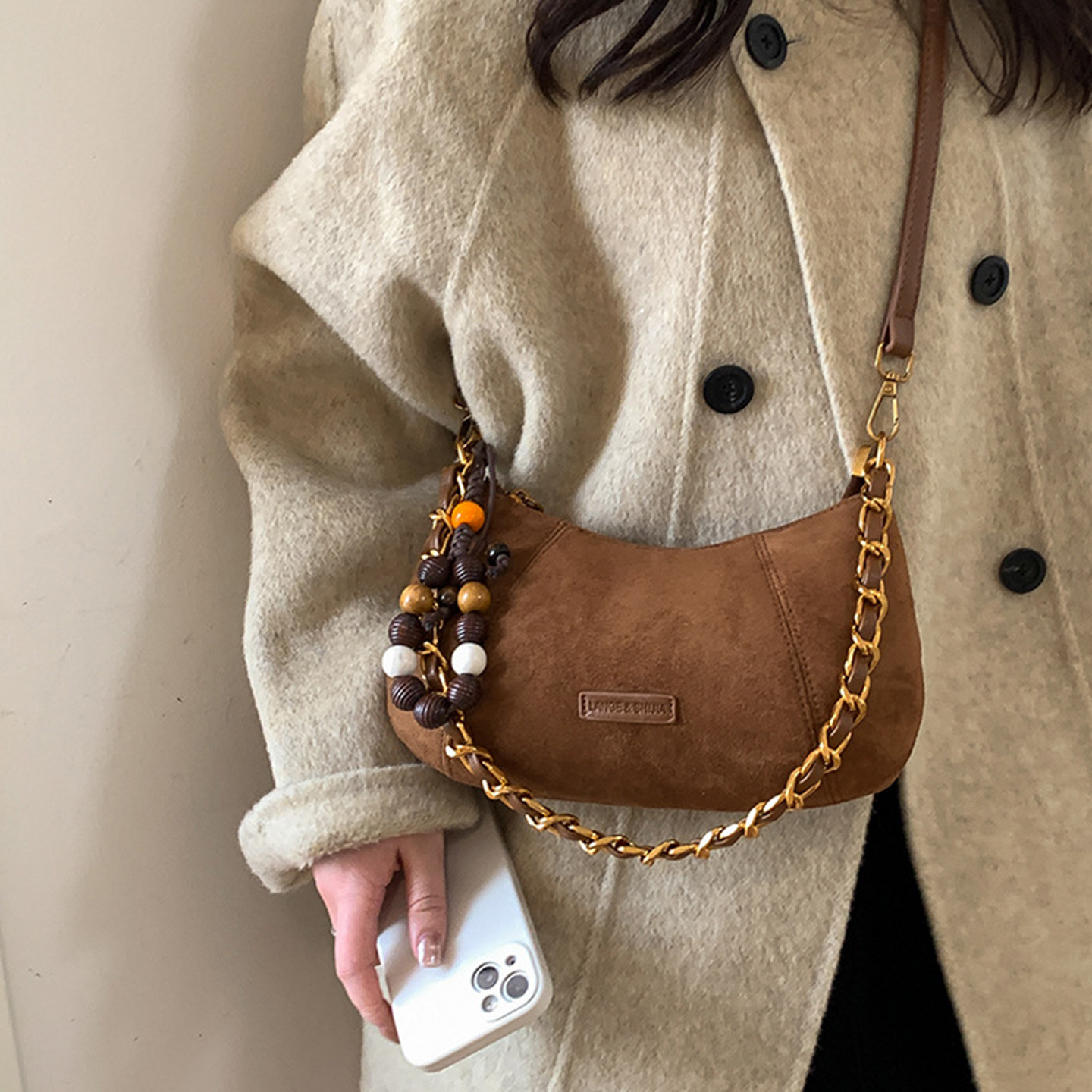 麂皮腋下包女式小包包2026新款百搭通勤小众饺子包链条单肩斜挎包