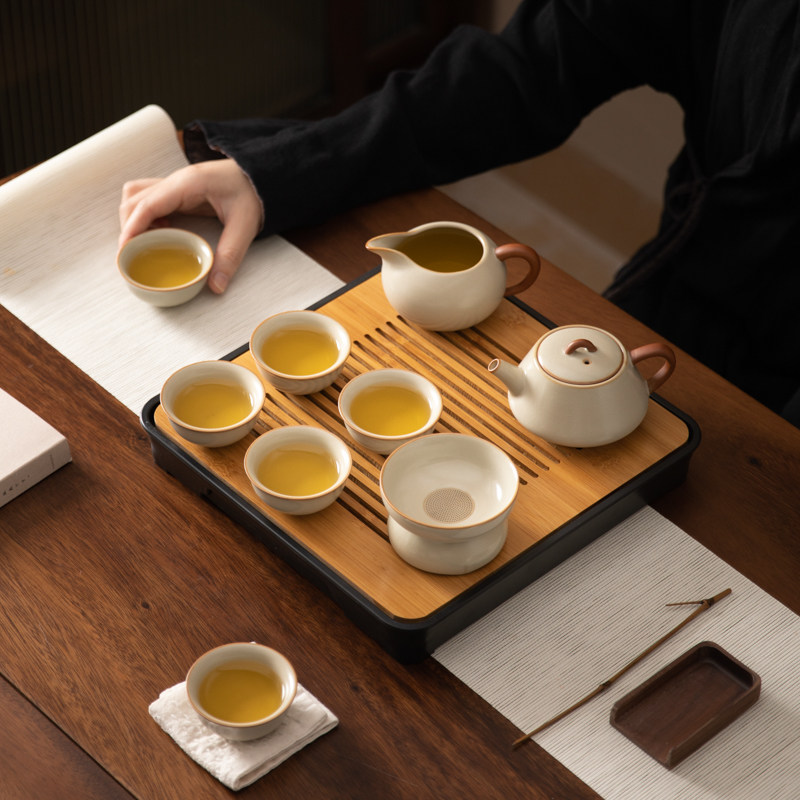 米黄汝窑茶具套装家用功夫陶瓷开功夫茶具