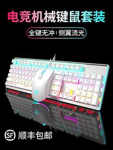 有线电脑青轴外接键鼠机器 牧马人真机械键盘游戏电竞专用鼠标套装