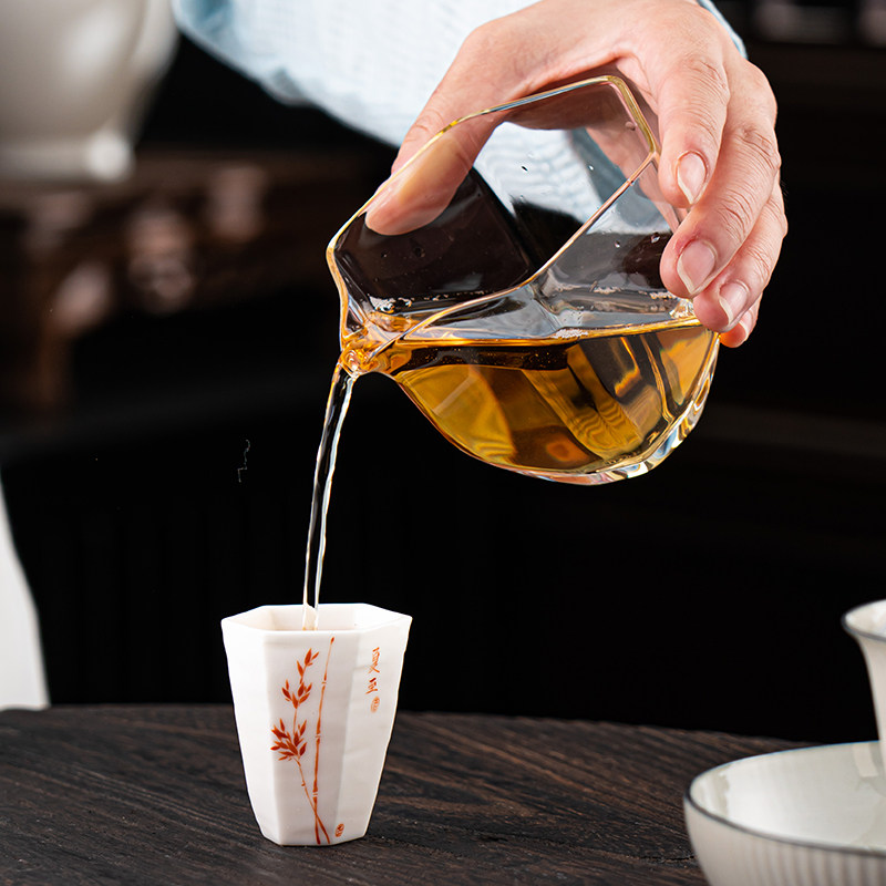 玻璃公道杯耐热高硼硅日式功夫茶海分茶器简单通透六角梅花加厚款