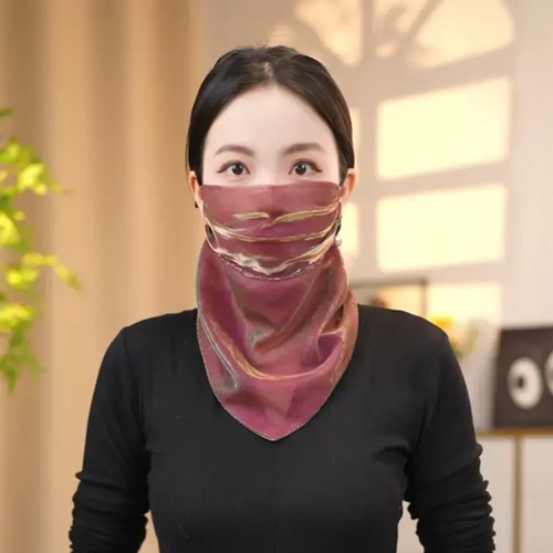 韩版2025新款夏季防晒面纱炫彩挂珠护颈多功能时尚磁扣围巾丝巾