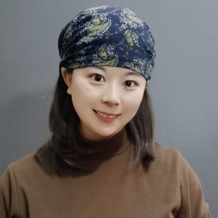 时尚弹力棉包头帽女韩版遮白发帽子春夏新款薄款网红中老年飘带帽