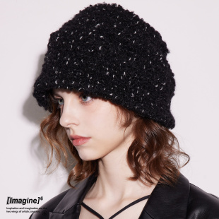 black ｜羊毛粗花呢盆帽堆堆帽黑色秋冬保暖女暗黑明星 imagine6