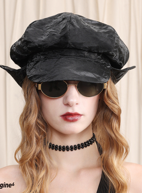 black imagine6｜徐艺洋同款PU肌理感护耳鸭舌贝雷帽四季可戴黑