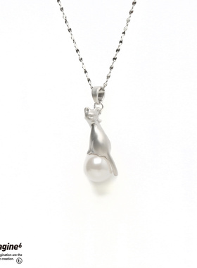 blackimagine6 | 猫咪胶囊系列 阿比尼西亚猫珍珠挂坠银饰项链