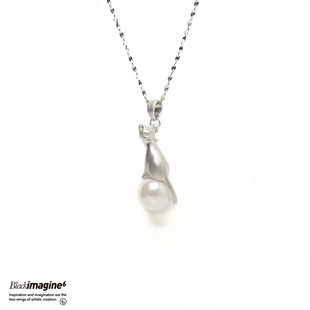 blackimagine6 | 猫咪胶囊系列 阿比尼西亚猫珍珠挂坠银饰项链